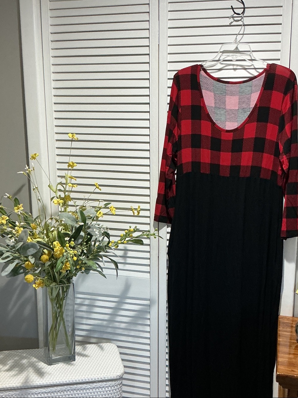 Women's Red Plaid & Black Maxi Dress